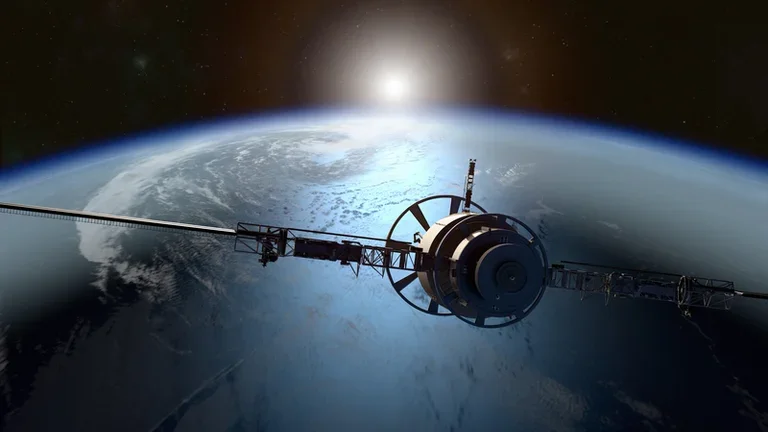 Aerial View Of Satellite Over Earth Planet